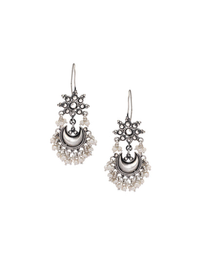 Sangeeta Boochra Tribal Silver Earrings With Pearls-Earrings-Sangeeta Boochra