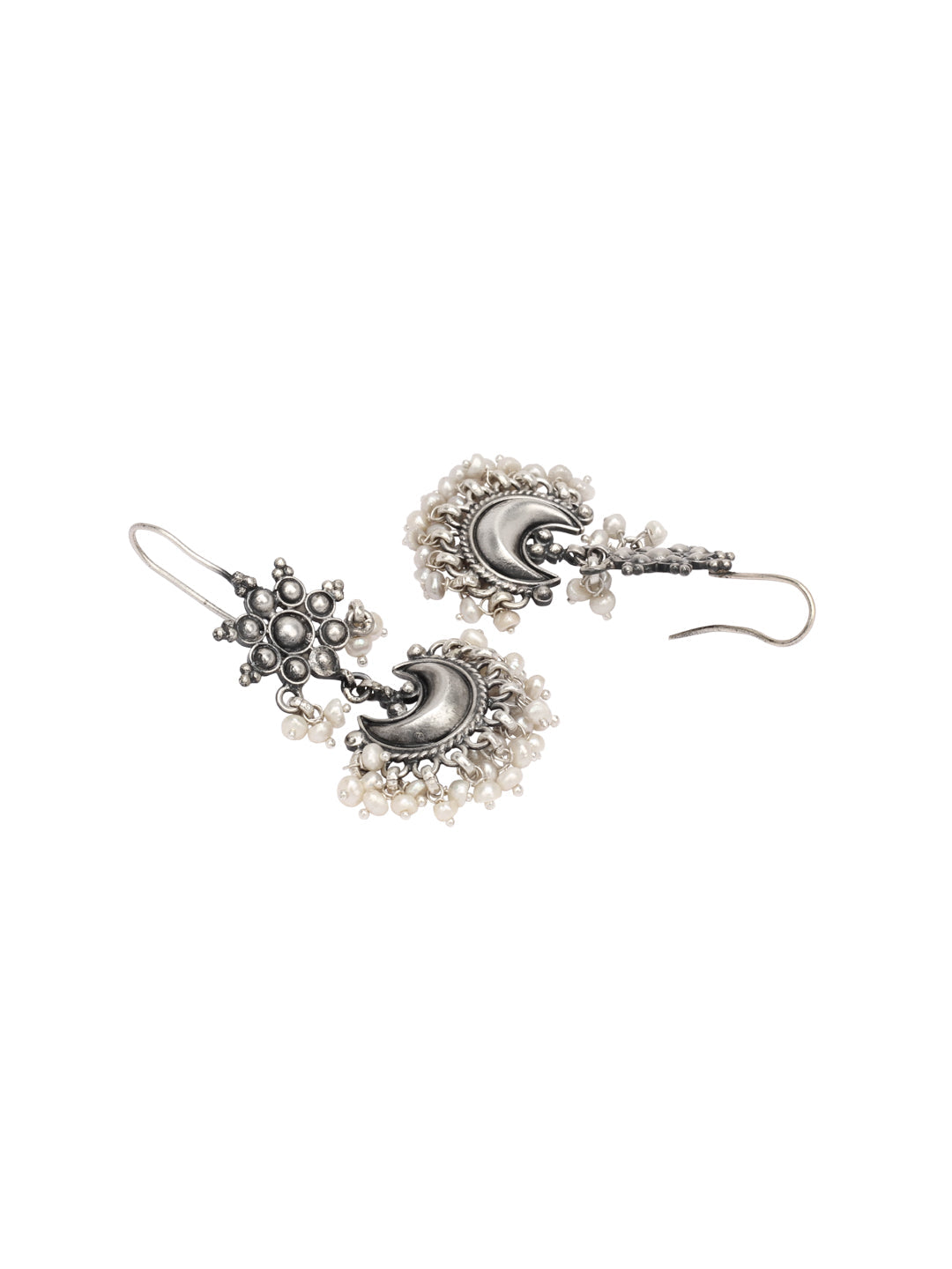 Sangeeta Boochra Tribal Silver Earrings With Pearls-Earrings-Sangeeta Boochra