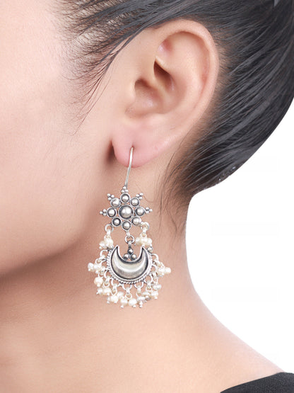 Sangeeta Boochra Tribal Silver Earrings With Pearls-Earrings-Sangeeta Boochra