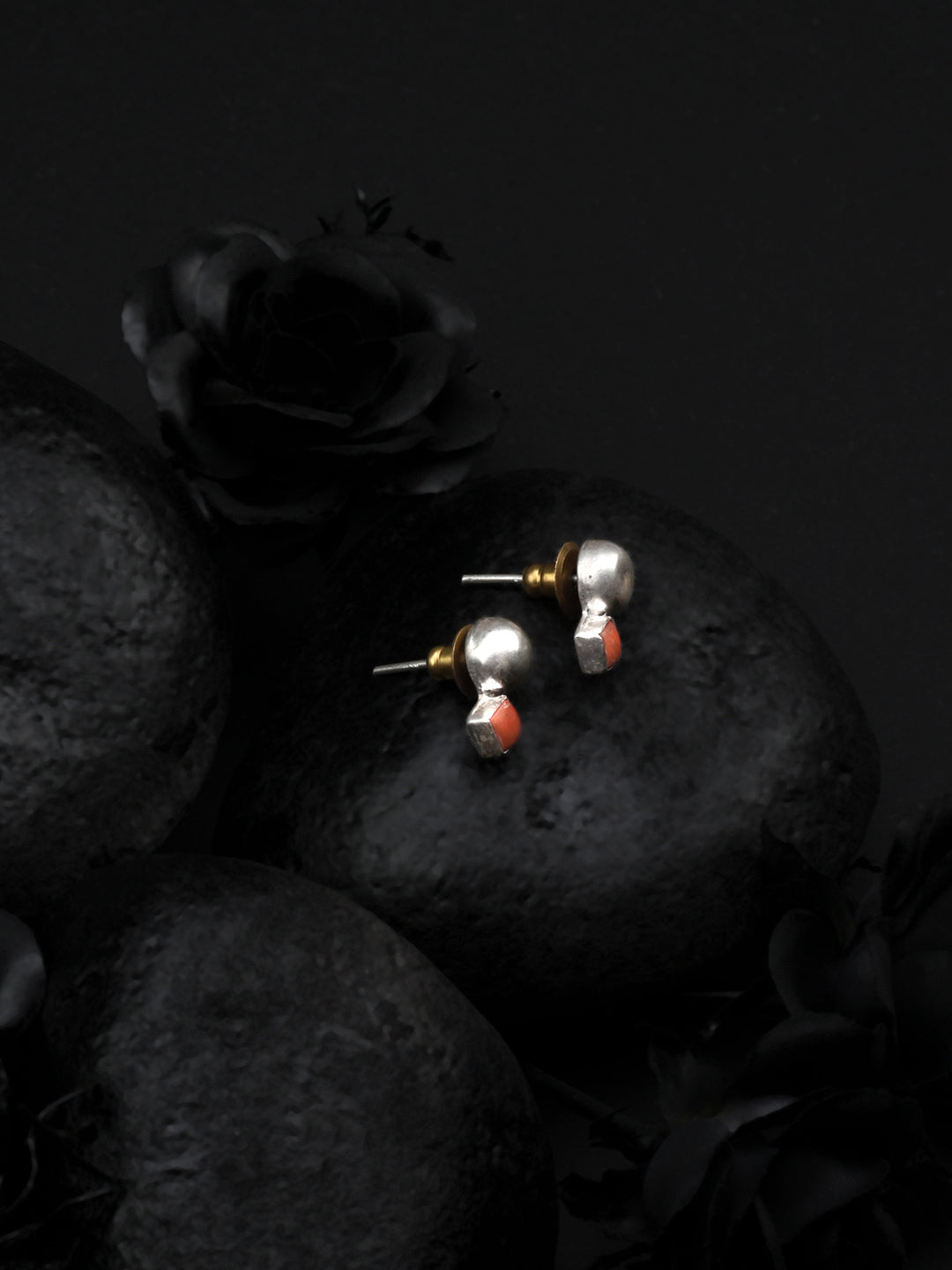 Sangeeta Boochra Orange Tribal Silver Earrings-Earrings-Sangeeta Boochra