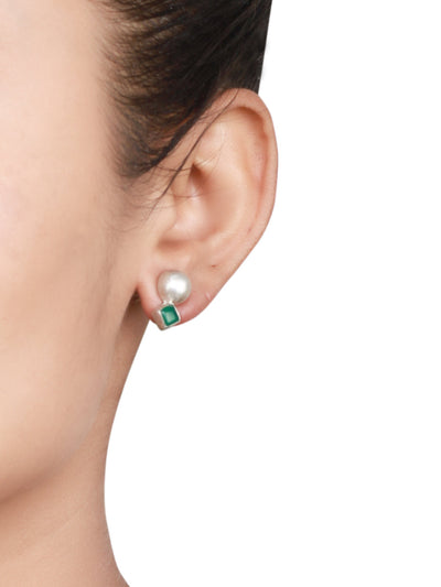 Sangeeta Boochra Green Tribal Silver Earrings-Earrings-Sangeeta Boochra