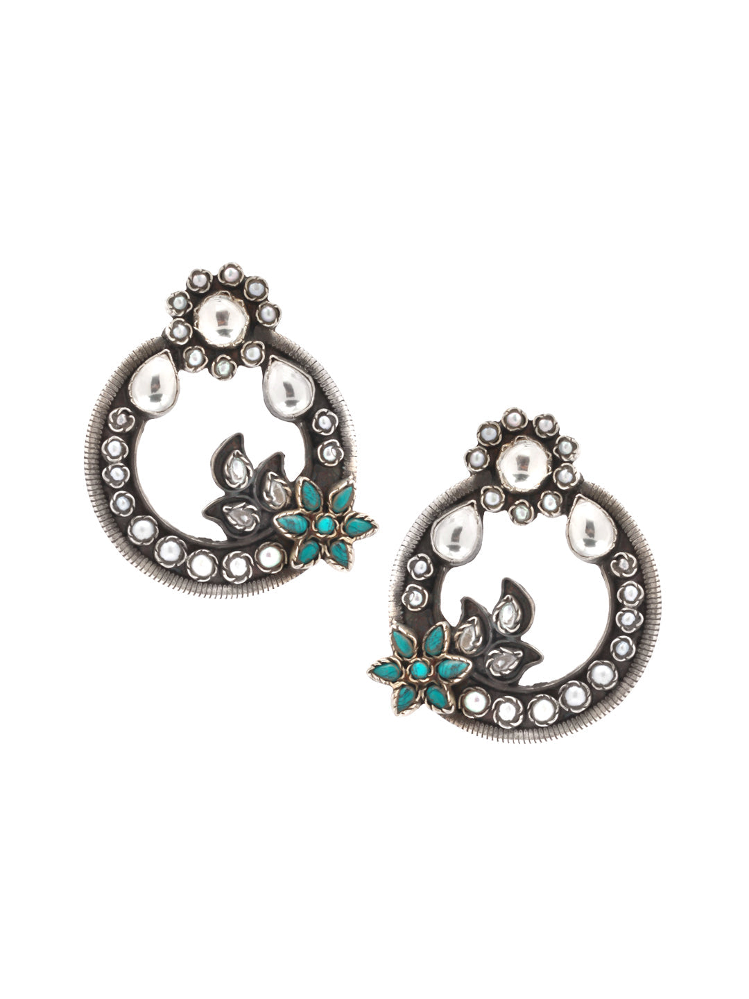 Sangeeta Boochra Turquoise Tribal Silver Earrings-Earrings-Sangeeta Boochra