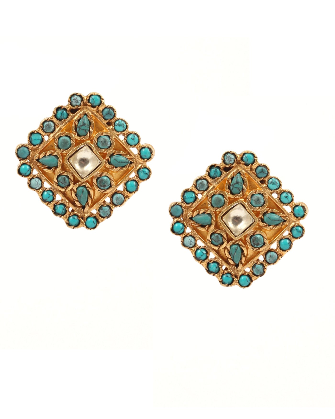 Sangeeta Boochra Turquoise Gold Tone Tribal Silver Earrings-Earrings-Sangeeta Boochra