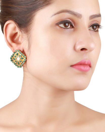 Sangeeta Boochra Turquoise Gold Tone Tribal Silver Earrings-Earrings-Sangeeta Boochra