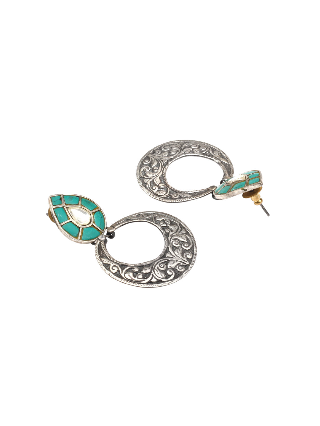 Sangeeta Boochra Turquoise Tribal Silver Earrings-Earrings-Sangeeta Boochra