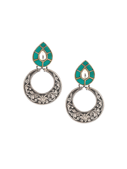 Sangeeta Boochra Turquoise Tribal Silver Earrings-Earrings-Sangeeta Boochra