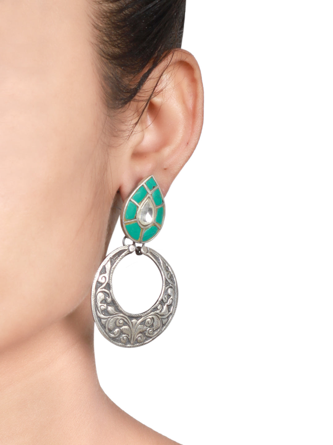 Sangeeta Boochra Turquoise Tribal Silver Earrings-Earrings-Sangeeta Boochra