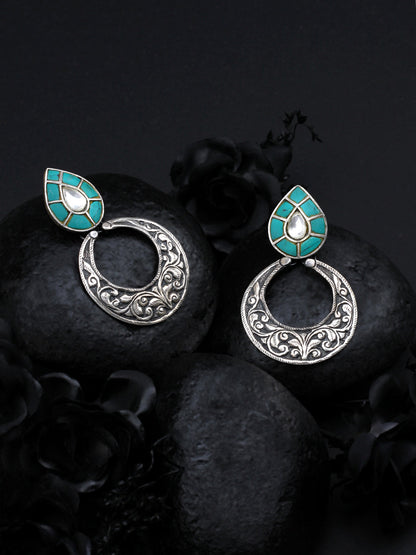 Sangeeta Boochra Turquoise Tribal Silver Earrings-Earrings-Sangeeta Boochra