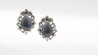 Sangeeta Boochra Blue Tribal Silver Earrings