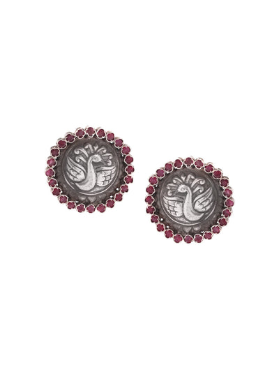 Sangeeta Boochra Red Tribal Silver Earrings-Earrings-Sangeeta Boochra