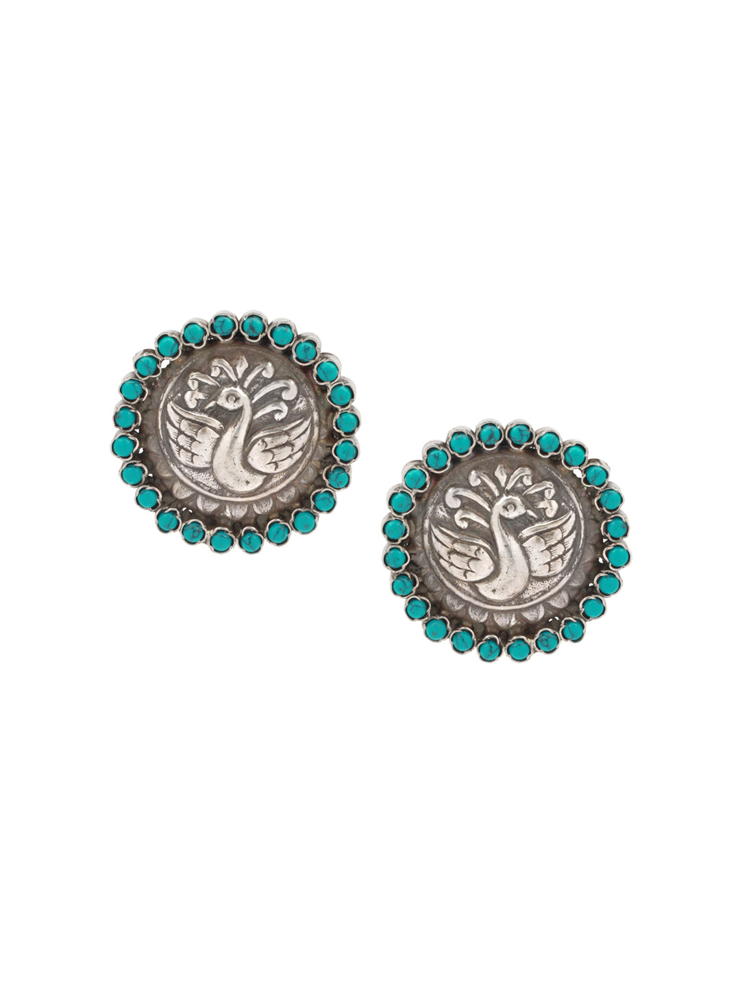 Sangeeta Boochra Green Tribal Silver Earrings-Earrings-Sangeeta Boochra