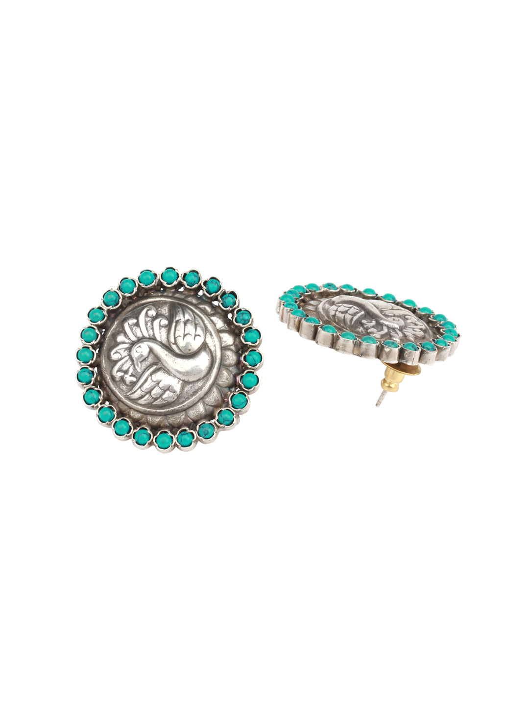 Sangeeta Boochra Green Tribal Silver Earrings-Earrings-Sangeeta Boochra