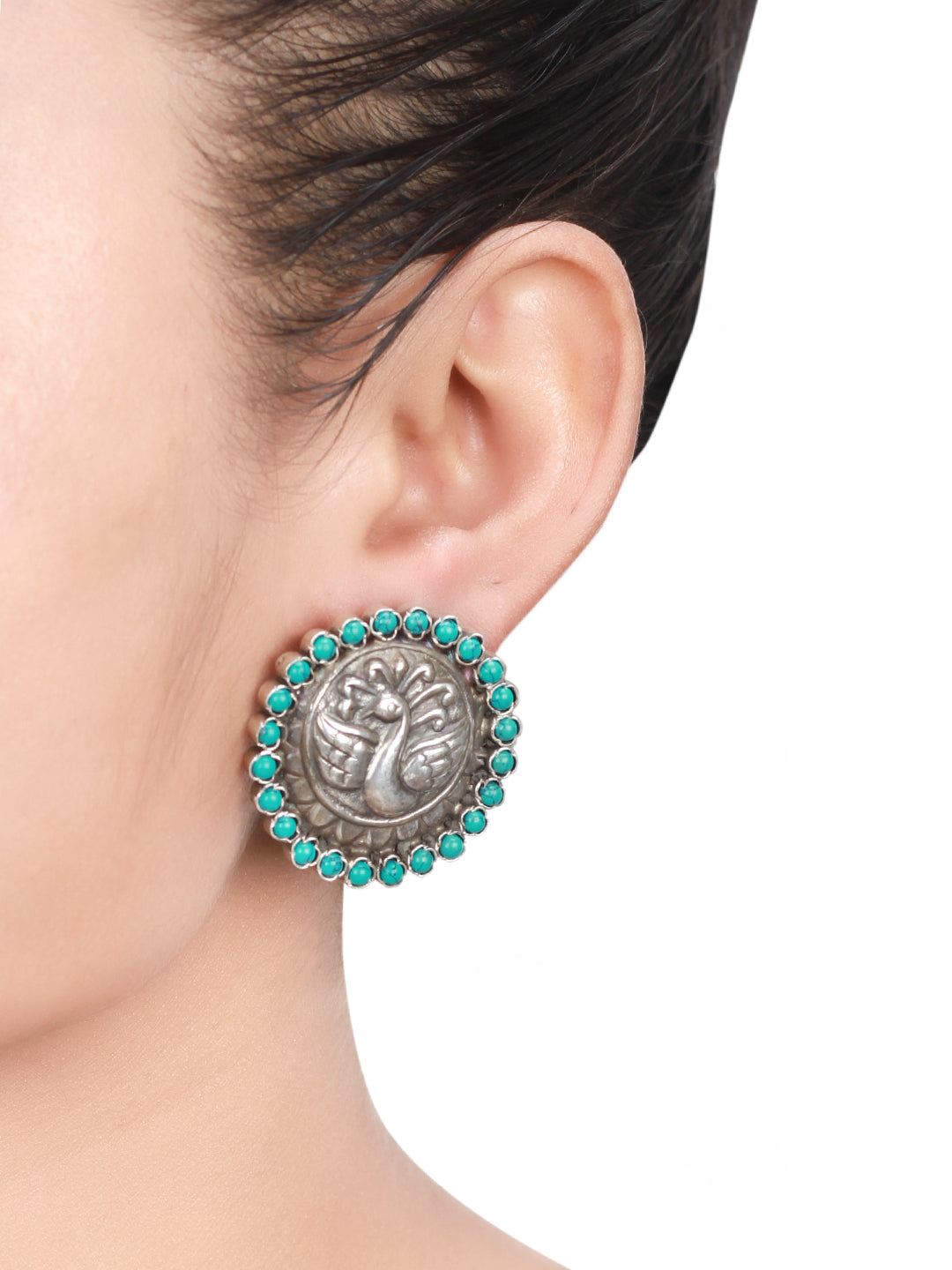 Sangeeta Boochra Green Tribal Silver Earrings-Earrings-Sangeeta Boochra