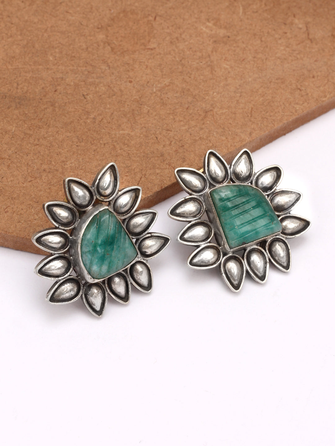 Sangeeta Boochra Green Tribal Silver Earrings-Earrings-Sangeeta Boochra