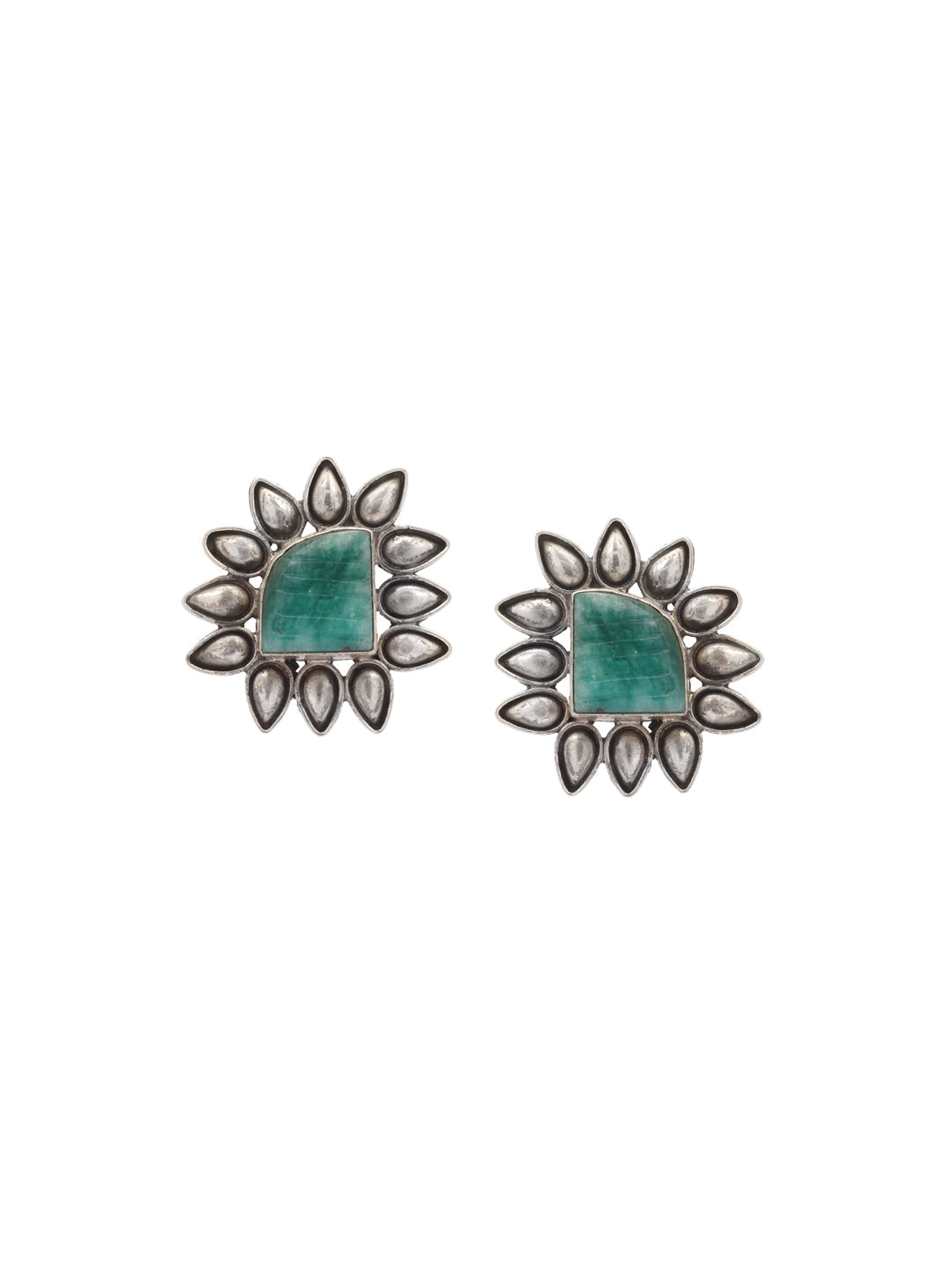 Sangeeta Boochra Green Tribal Silver Earrings-Earrings-Sangeeta Boochra