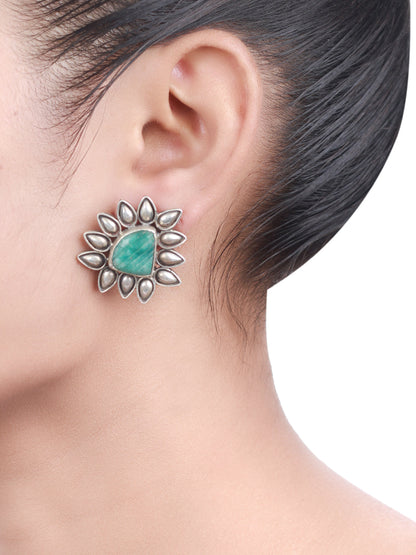 Sangeeta Boochra Green Tribal Silver Earrings-Earrings-Sangeeta Boochra