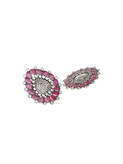 Sangeeta Boochra Pink Tribal Silver Earrings-Earrings-Sangeeta Boochra