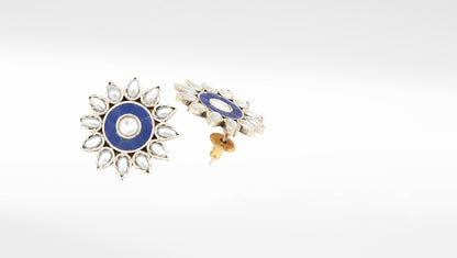 Sangeeta Boochra Blue Tribal Silver Earrings