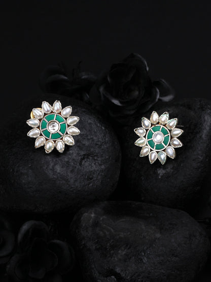 Sangeeta Boochra Green Tribal Silver Earrings-Earrings-Sangeeta Boochra