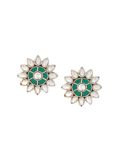 Sangeeta Boochra Green Tribal Silver Earrings-Earrings-Sangeeta Boochra