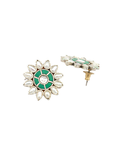 Sangeeta Boochra Green Tribal Silver Earrings-Earrings-Sangeeta Boochra