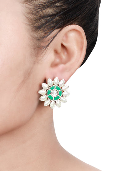 Sangeeta Boochra Green Tribal Silver Earrings-Earrings-Sangeeta Boochra