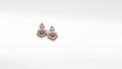 Sangeeta Boochra Red Silver Tone Handmade Earrings with Pearls