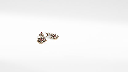 Sangeeta Boochra Red Silver Tone Handmade Earrings with Pearls