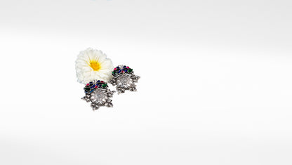 Sangeeta Boochra Silver Earrings With Kundan And Emerald