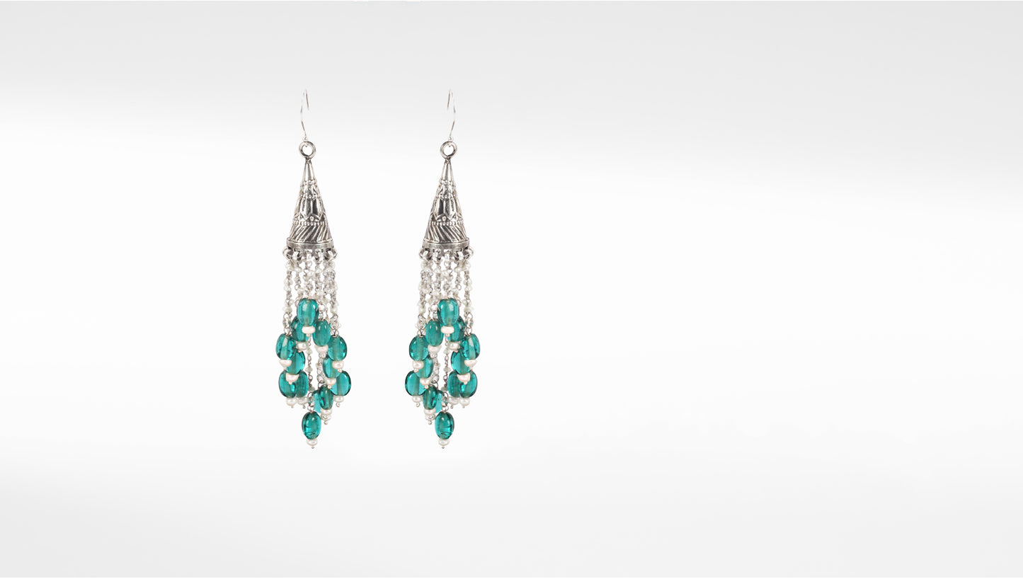 Sangeeta Boochra Green Tribal Silver Earrings