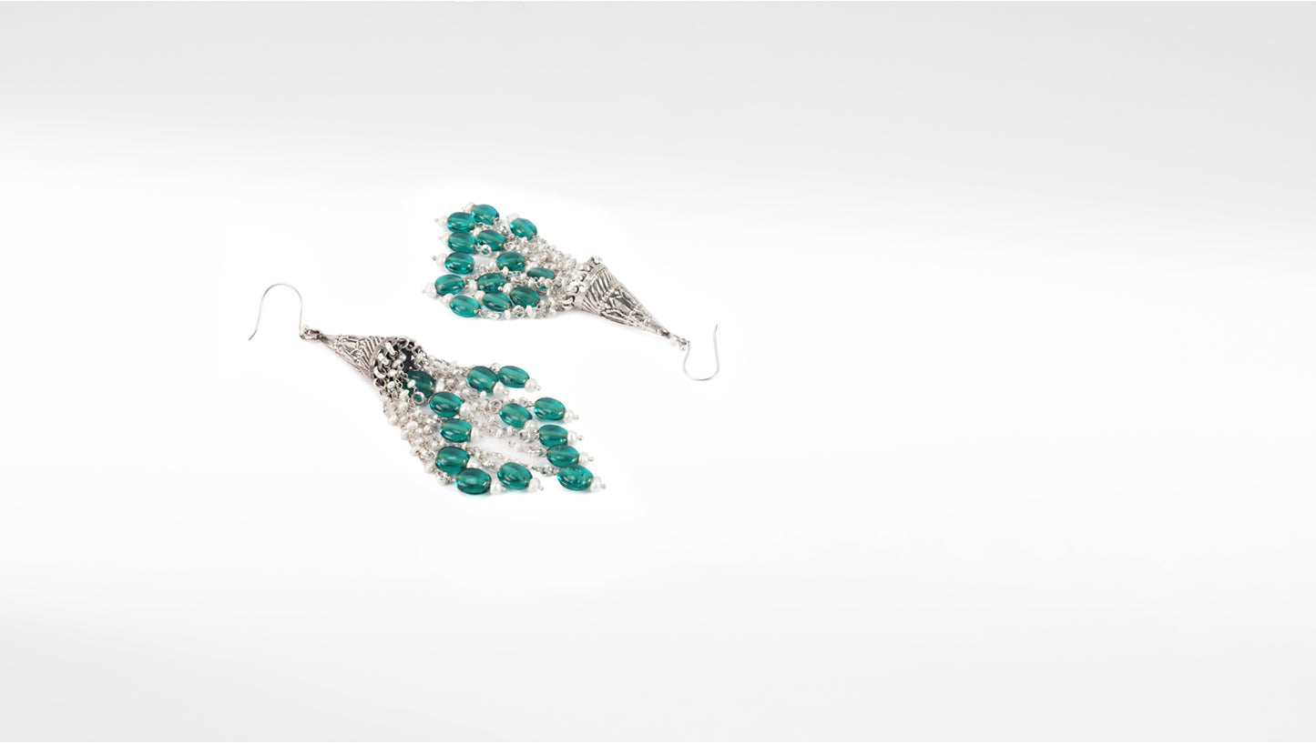 Sangeeta Boochra Green Tribal Silver Earrings