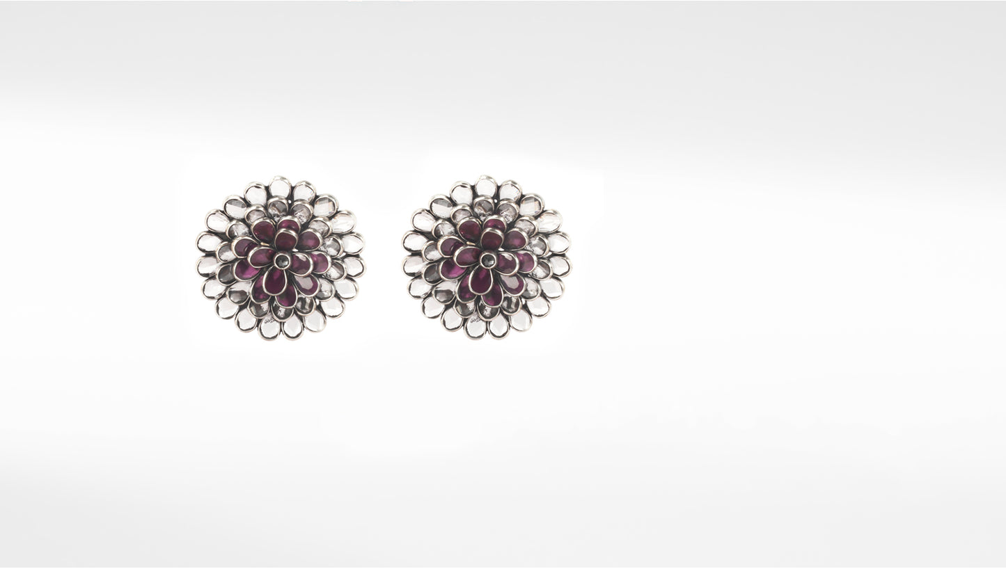 Sangeeta Boochra Pink Tribal Silver Earrings