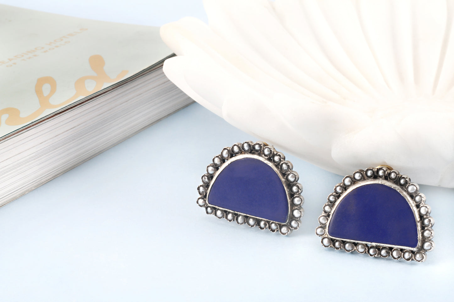 Sangeeta Boochra Blue Tribal Silver Earrings