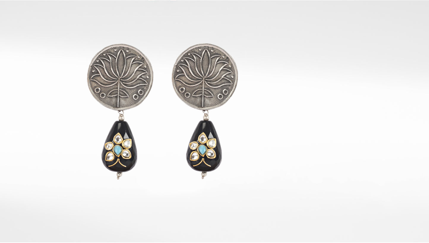 Sangeeta Boochra Black Tribal Silver Earrings