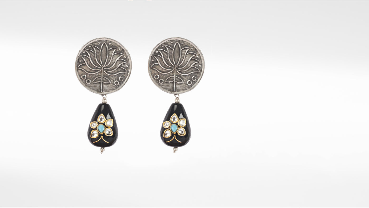 Sangeeta Boochra Black Tribal Silver Earrings