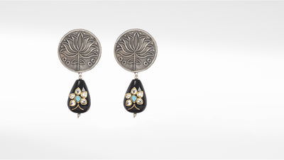 Sangeeta Boochra Black Tribal Silver Earrings