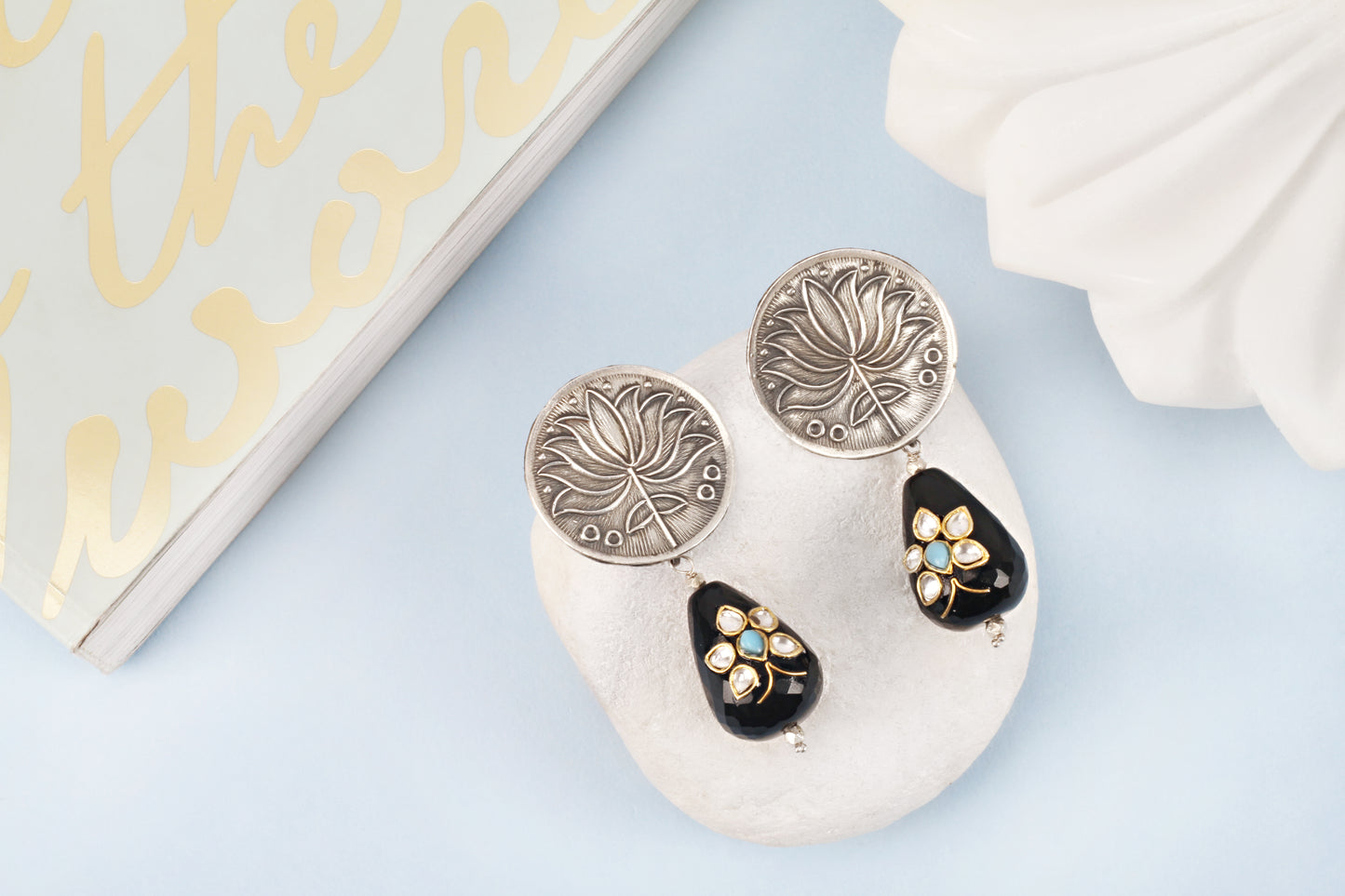 Sangeeta Boochra Black Tribal Silver Earrings