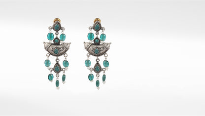 Sangeeta Boochra Green Tribal Silver Earrings