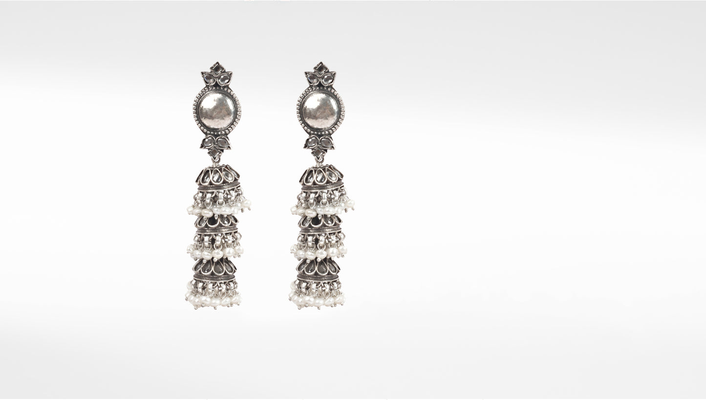 Sangeeta Boochra Tribal Silver Earrings With Pearls