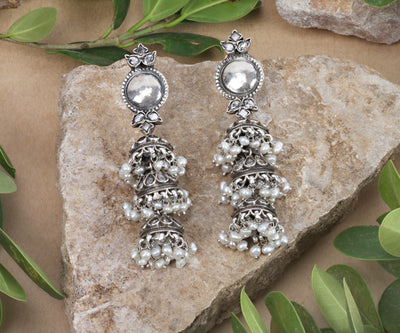 Sangeeta Boochra Tribal Silver Earrings With Pearls