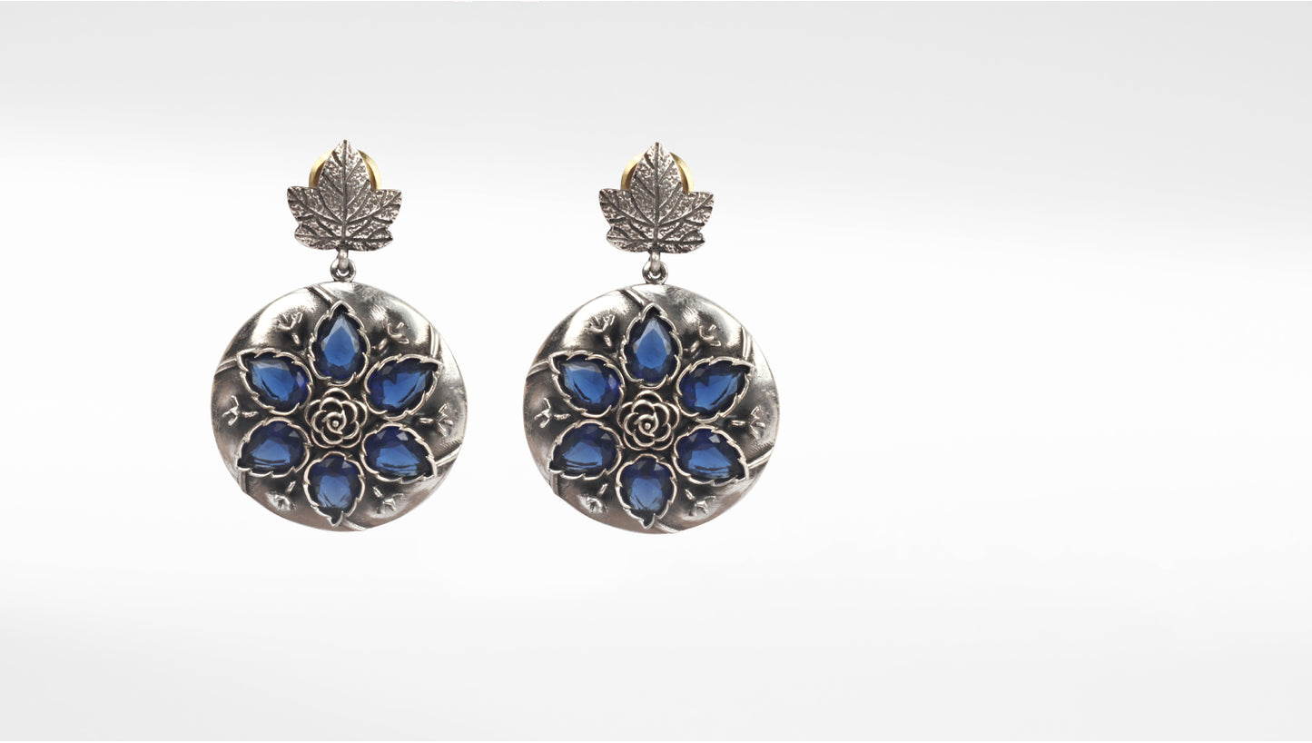 Sangeeta Boochra Blue Tribal Silver Earrings