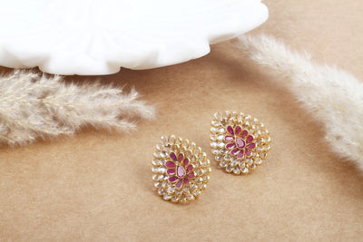 Sangeeta Boochra Pink Gold Tone Silver Earrings