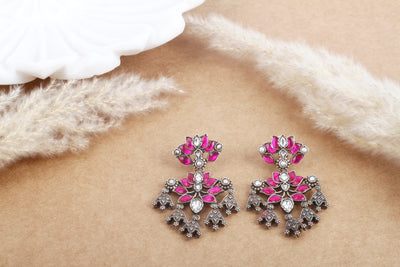 Sangeeta Boochra Pink Tribal Silver Earrings