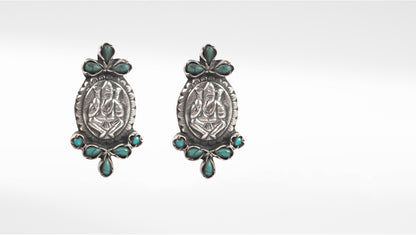 Sangeeta Boochra Green Tribal Silver Earrings