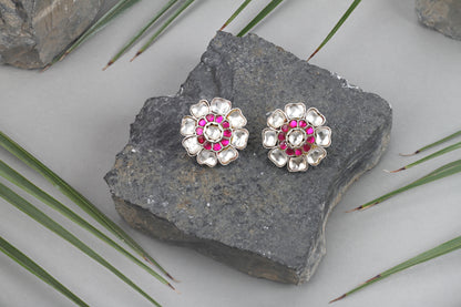 Sangeeta Boochra Pink Tribal Silver Earrings