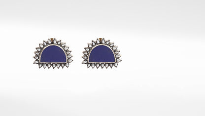 Sangeeta Boochra Blue Tribal Silver Earrings