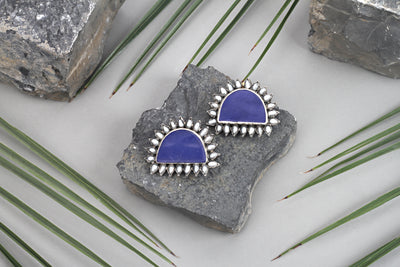 Sangeeta Boochra Blue Tribal Silver Earrings