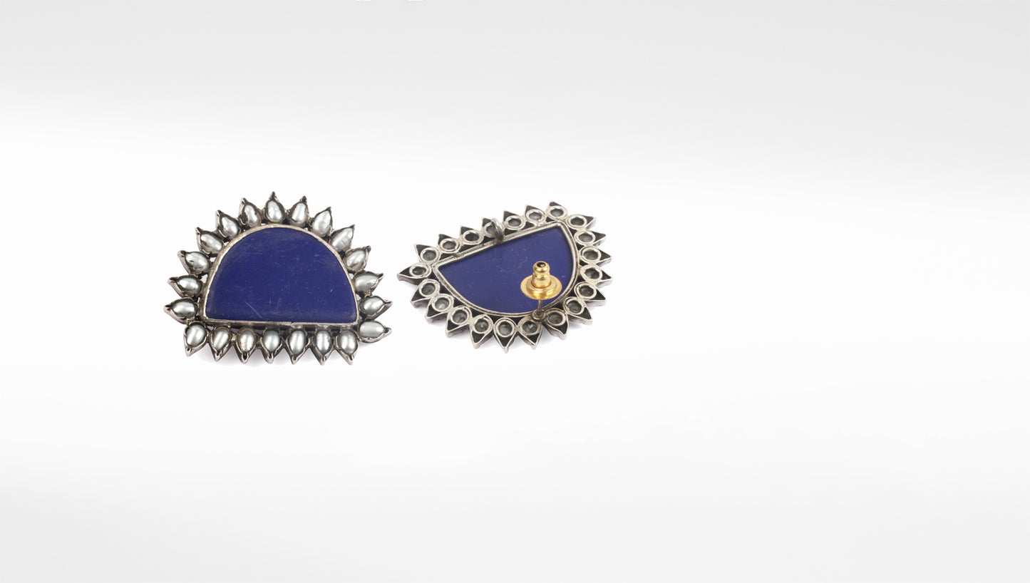 Sangeeta Boochra Blue Tribal Silver Earrings