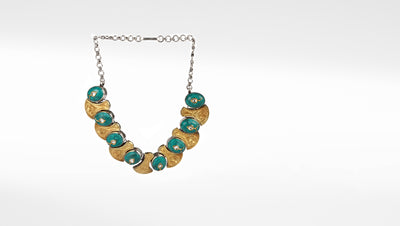 24 Carat Gold Plated Beautiful Necklace With Big Turquoise Gemstones Having Kundan Inlay Work