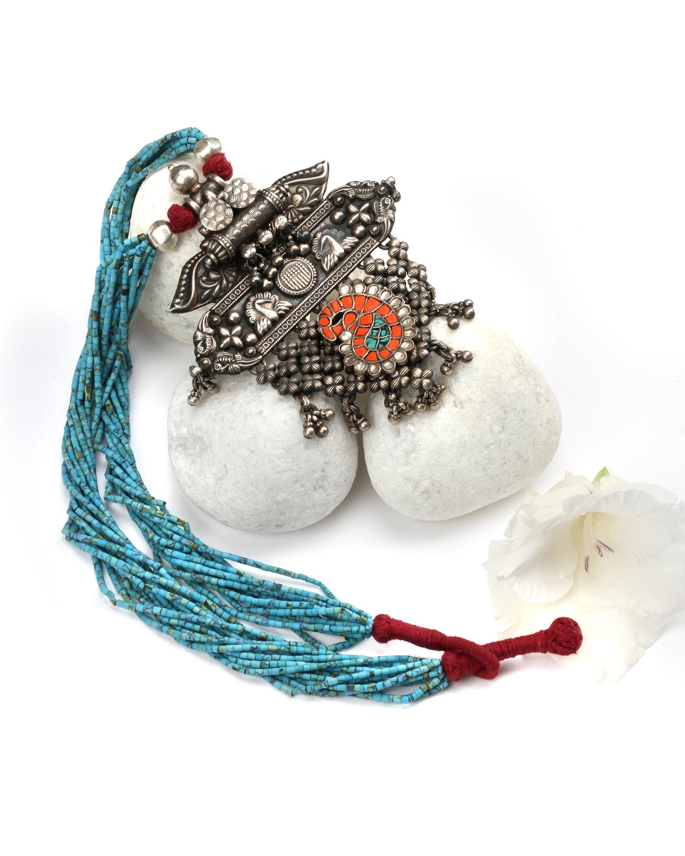 Sangeeta Boochra Blue Tribal Silver Necklace-Necklace-Sangeeta Boochra
